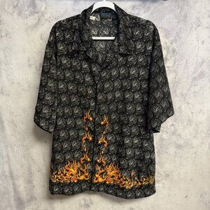Vintage Y2K MT:2 Shirt Mens 2XL Skull Flames Button Up Grunge